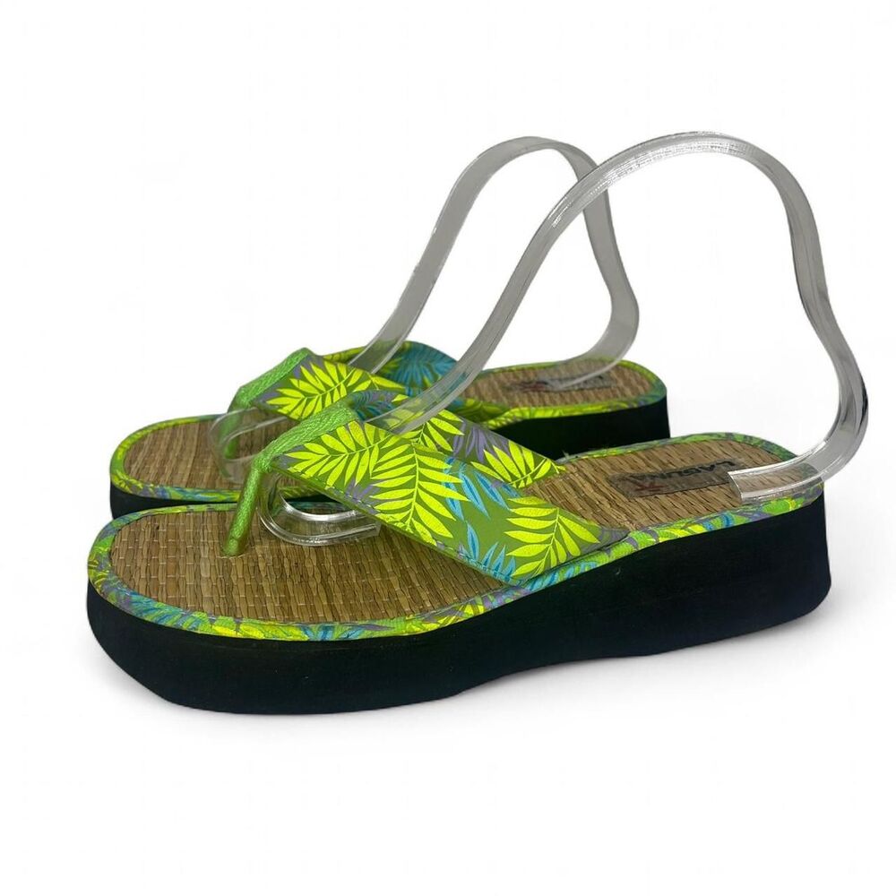 vintage Y2K 2000s retro Laguna green and yellow platform sandals